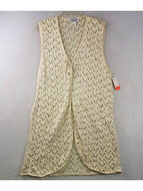 Vintage Carly Blake Crochet Cardigan Vest M Cream Cottagecore Festival Layers